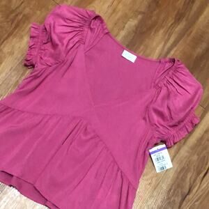Abound Pink Ruffle Sleeve Peplum Hemline Blouse Size XS